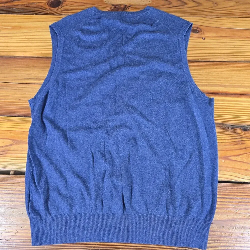 Polo Ralph Lauren Sweater Vest Men Large Blue Soft Pima Cotton Thin Maroon Pony